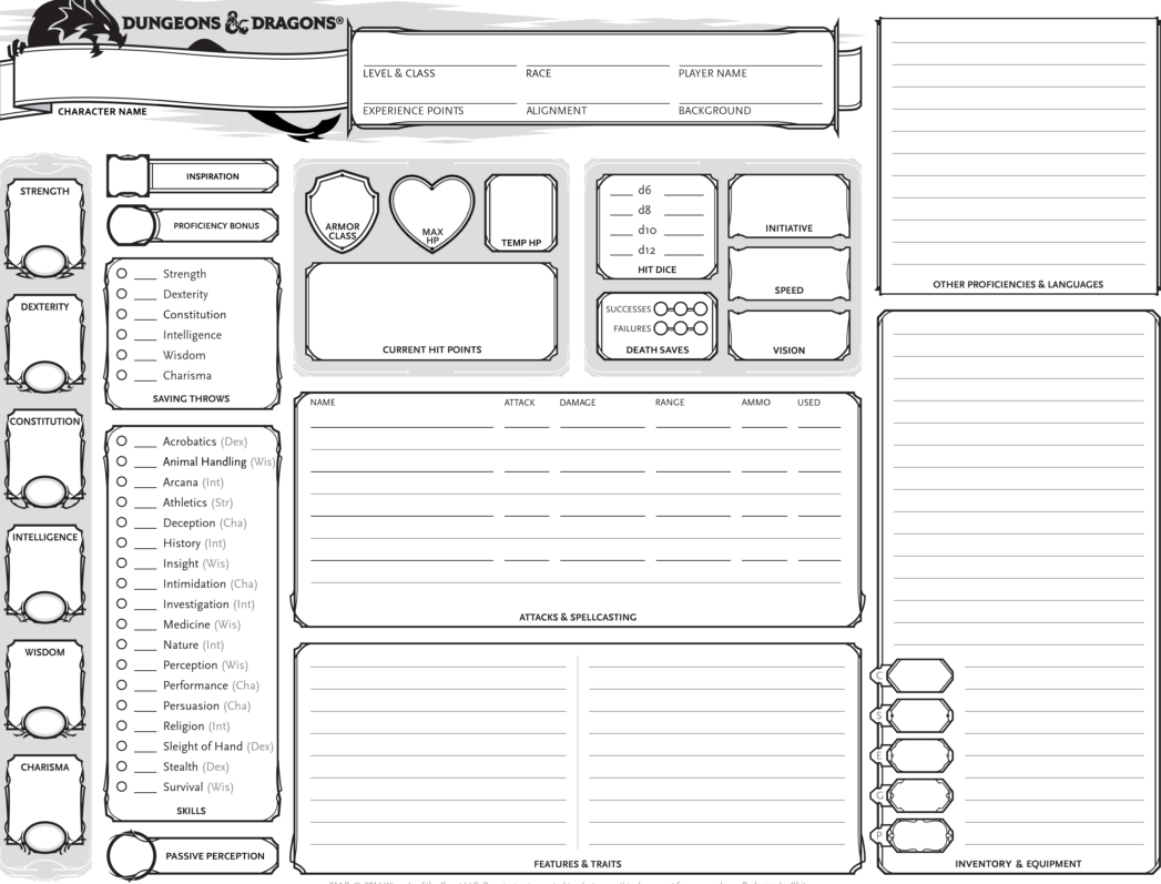 Dungeons And Dragons stat sheet Blank Template - Imgflip