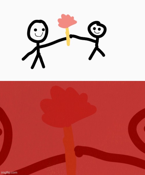 stickmen holding a flower Blank Meme Template