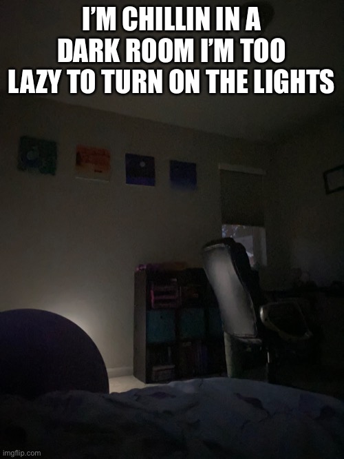 I’M CHILLIN IN A DARK ROOM I’M TOO LAZY TO TURN ON THE LIGHTS | made w/ Imgflip meme maker