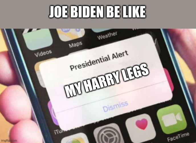Presidential Alert Meme | JOE BIDEN BE LIKE; MY HARRY LEGS | image tagged in memes,presidential alert | made w/ Imgflip meme maker