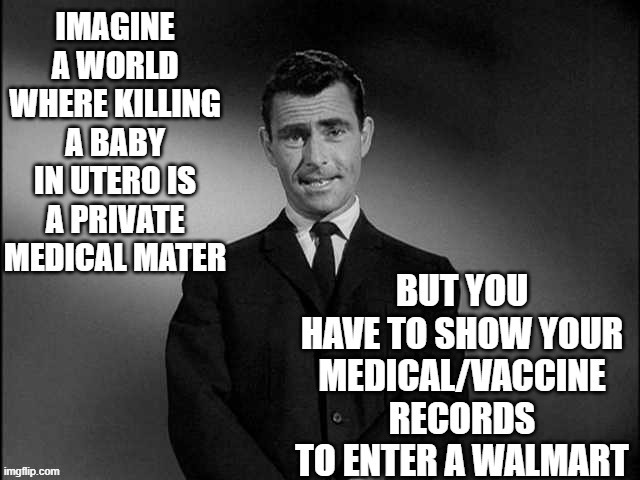 Killing a bay in Utero is a Private medical decision but vaccinations aren't | image tagged in twilight zone | made w/ Imgflip meme maker