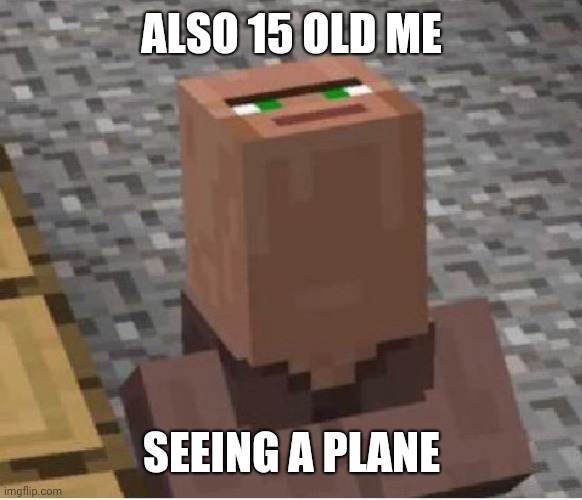 Minecraft Villager Looking Up | ALSO 15 OLD ME SEEING A PLANE | image tagged in minecraft villager looking up | made w/ Imgflip meme maker
