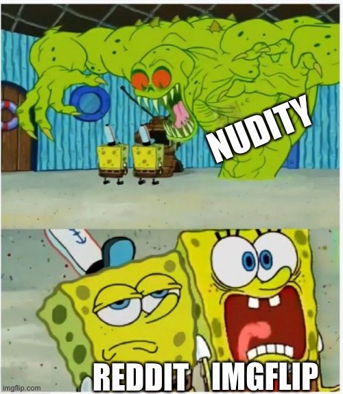 ImgFlip owners and users in a nutshell | NUDITY 👩‍❤️‍💋‍👩; REDDIT 😎; IMGFLIP 😨🤮😭😭😭 | image tagged in memes,funny,so true memes,imgflip,imgflip users,nudity | made w/ Imgflip meme maker