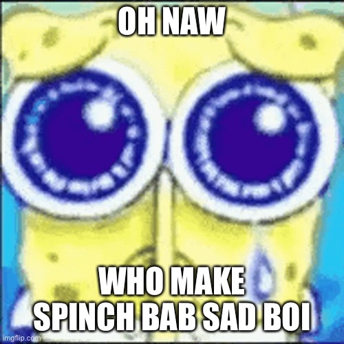 Sad spunchbop | OH NAW; WHO MAKE SPINCH BAB SAD BOI | image tagged in sad spunchbop | made w/ Imgflip meme maker