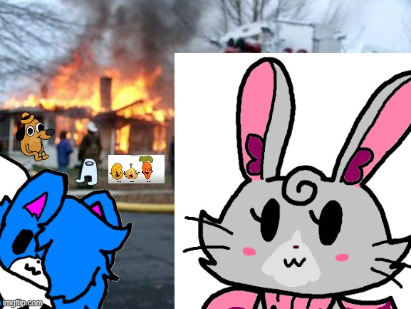 Fire caught on my footage! | image tagged in memes,disaster girl,furry,shoulder cloud,crafterzz_the_artist,this is fine | made w/ Imgflip meme maker