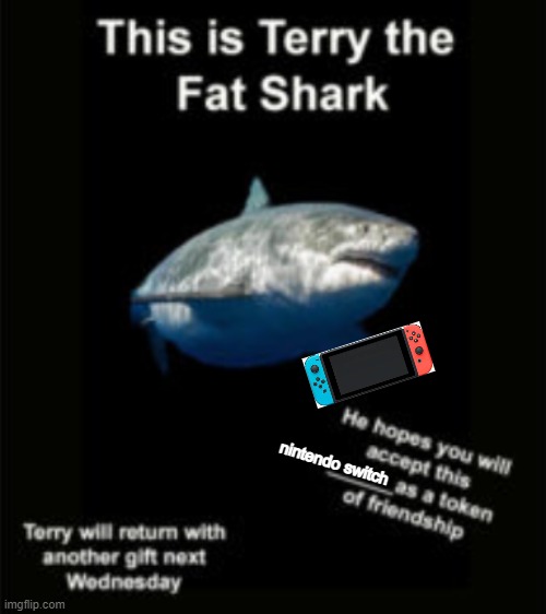 yes | nintendo switch | image tagged in terry the fat shark | made w/ Imgflip meme maker