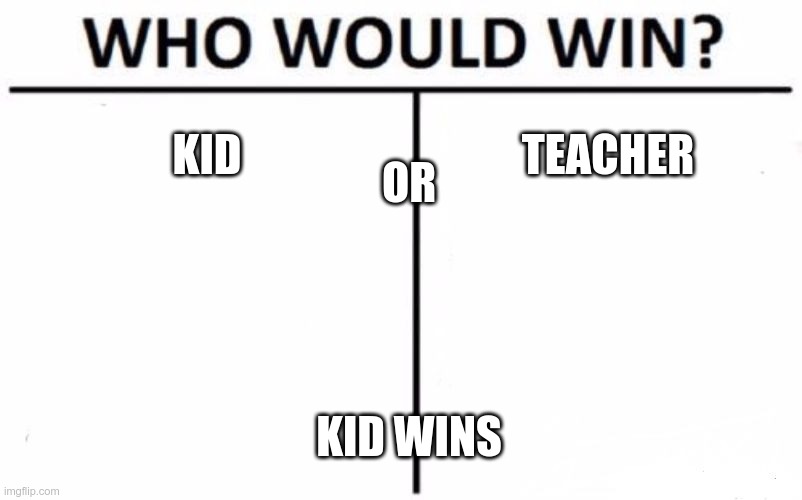 Who Would Win? | KID; TEACHER; OR; KID WINS | image tagged in memes,who would win | made w/ Imgflip meme maker