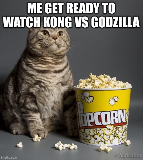 Cat eating popcorn |  ME GET READY TO WATCH KONG VS GODZILLA | image tagged in cat eating popcorn | made w/ Imgflip meme maker