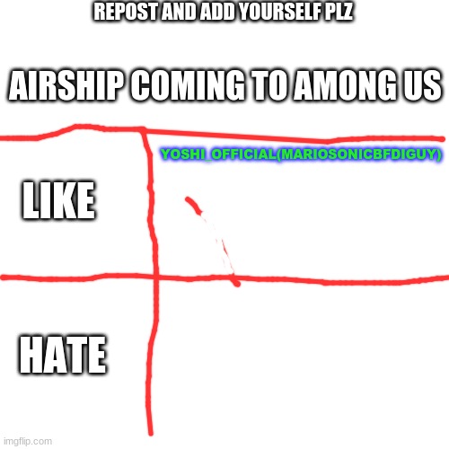 Repost If You Can | REPOST AND ADD YOURSELF PLZ; AIRSHIP COMING TO AMONG US; YOSHI_OFFICIAL(MARIOSONICBFDIGUY); LIKE; HATE | image tagged in memes,blank transparent square,airship,repost this | made w/ Imgflip meme maker