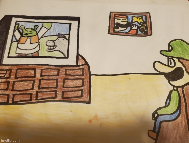 Luigi watches shrek | image tagged in luigi watches shrek | made w/ Imgflip meme maker