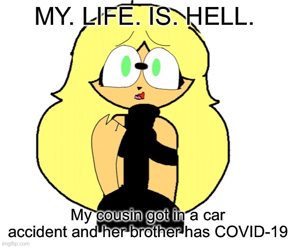 This isn’t a joke. I hate my life right now. | MY. LIFE. IS. HELL. My cousin got in a car accident and her brother has COVID-19 | image tagged in why,sobbing | made w/ Imgflip meme maker