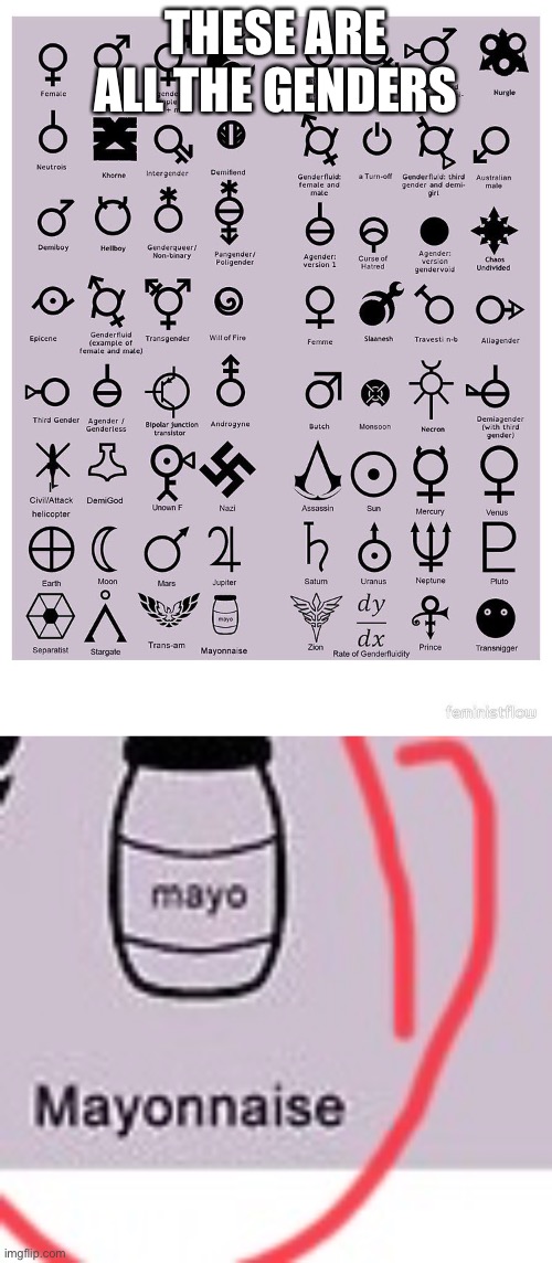 Mayonnaise is human | THESE ARE ALL THE GENDERS | image tagged in mayonnaise | made w/ Imgflip meme maker