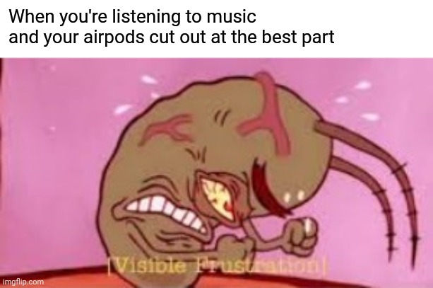 When you listen to music | When you're listening to music and your airpods cut out at the best part | image tagged in visible frustration,funny,memes,airpods,music | made w/ Imgflip meme maker