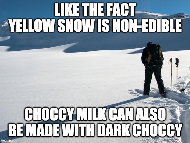 Yellow Snow | LIKE THE FACT YELLOW SNOW IS NON-EDIBLE CHOCCY MILK CAN ALSO BE MADE WITH DARK CHOCCY | image tagged in yellow snow | made w/ Imgflip meme maker