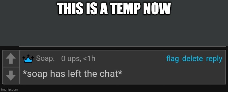 Soap left the chat | THIS IS A TEMP NOW | image tagged in soap left the chat | made w/ Imgflip meme maker