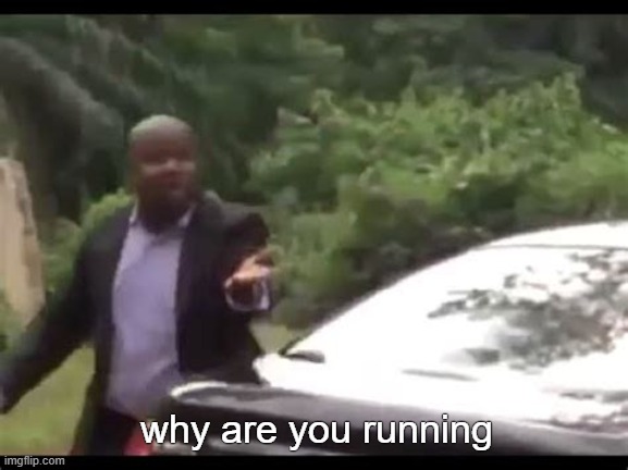 Why are you running? | why are you running | image tagged in why are you running | made w/ Imgflip meme maker