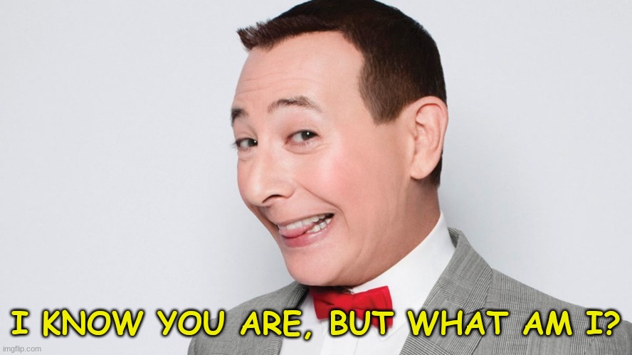 Pee Wee Herman | I KNOW YOU ARE, BUT WHAT AM I? | image tagged in pee wee herman | made w/ Imgflip meme maker