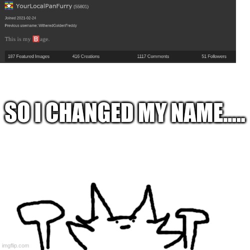 YourLocalPanFurry Announcement Template | SO I CHANGED MY NAME..... | image tagged in yourlocalpanfurry announcement template | made w/ Imgflip meme maker