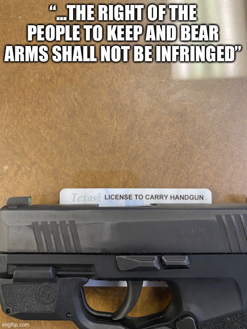 The right to keep and bear arms protects the rest of our rights. | “...THE RIGHT OF THE PEOPLE TO KEEP AND BEAR ARMS SHALL NOT BE INFRINGED” | image tagged in second amendment,sig sauer | made w/ Imgflip meme maker