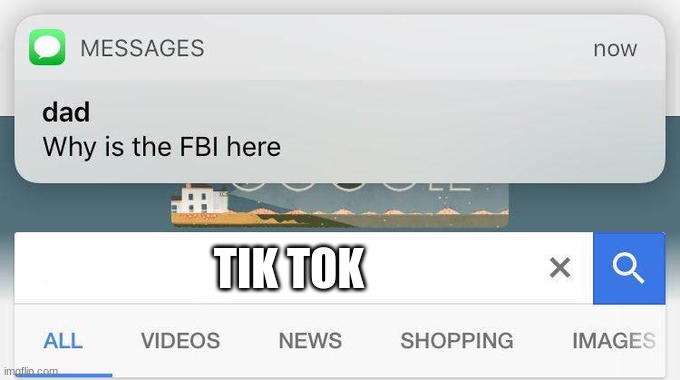 no tik tok | TIK TOK | image tagged in why is the fbi here | made w/ Imgflip meme maker