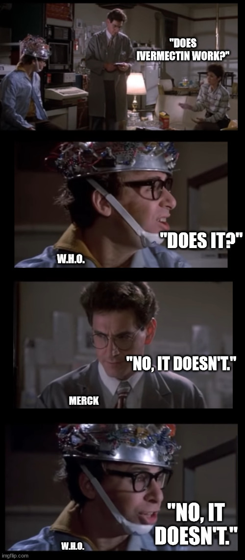 Ivermectin |  "DOES IVERMECTIN WORK?"; "DOES IT?"; W.H.O. "NO, IT DOESN'T."; MERCK; "NO, IT DOESN'T."; W.H.O. | image tagged in yes have some | made w/ Imgflip meme maker