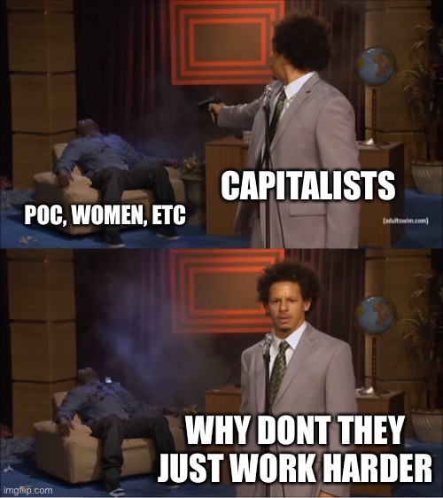hmmm | CAPITALISTS; POC, WOMEN, ETC; WHY DONT THEY JUST WORK HARDER | image tagged in memes,who killed hannibal | made w/ Imgflip meme maker