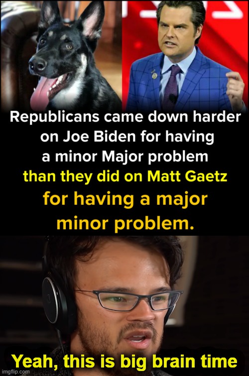 bruh | Yeah, this is big brain time | image tagged in matt gaetz minor major problem major minor problem,yeah this is big brain time blank,bruh,pedophile | made w/ Imgflip meme maker