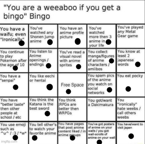 Weeb bingo | image tagged in weeb bingo | made w/ Imgflip meme maker