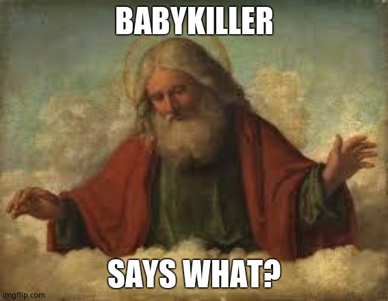 god | BABYKILLER SAYS WHAT? | image tagged in god | made w/ Imgflip meme maker