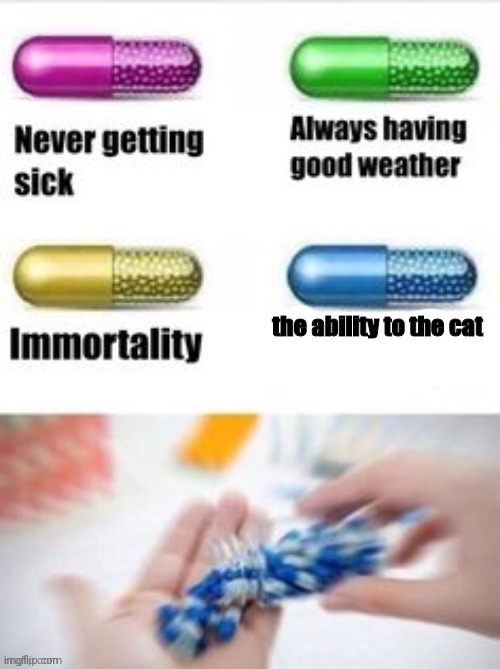 the blue pil | the ability to the cat | image tagged in the blue pil | made w/ Imgflip meme maker