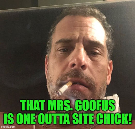 Hunter Biden | THAT MRS. GOOFUS IS ONE OUTTA SITE CHICK! | image tagged in hunter biden | made w/ Imgflip meme maker