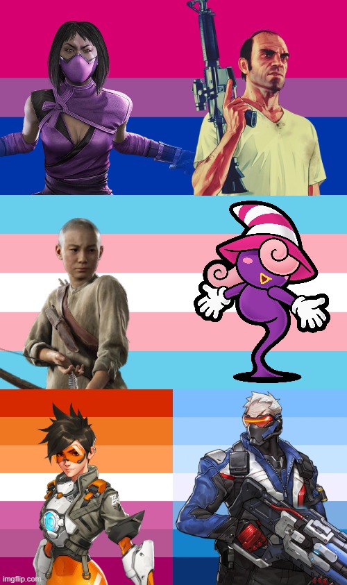 Just a bunch of lgbt video game characters II | image tagged in lgbt,video games,transgender,gay,lesbian,bisexual | made w/ Imgflip meme maker