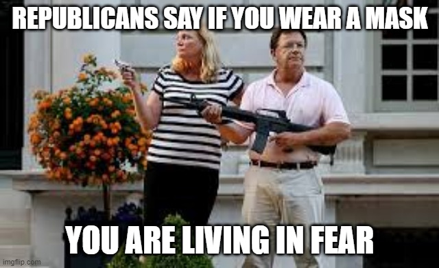 wear a mask | REPUBLICANS SAY IF YOU WEAR A MASK; YOU ARE LIVING IN FEAR | image tagged in wear a mask | made w/ Imgflip meme maker