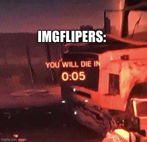 You will die in 0:05 | IMGFLIPERS: | image tagged in you will die in 0 05 | made w/ Imgflip meme maker