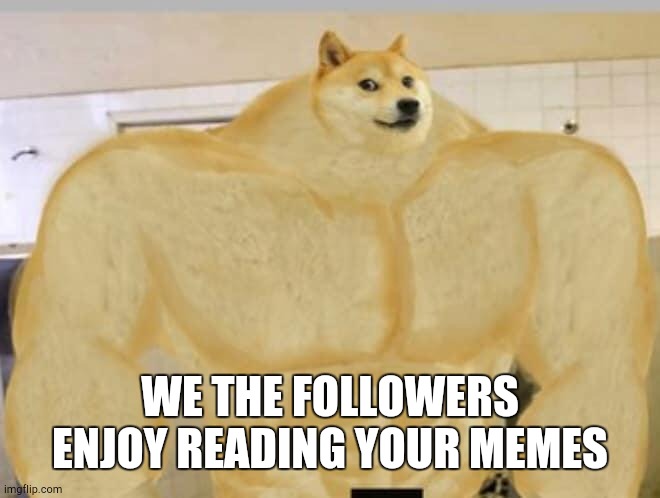 Buff Doge | WE THE FOLLOWERS ENJOY READING YOUR MEMES | image tagged in buff doge | made w/ Imgflip meme maker