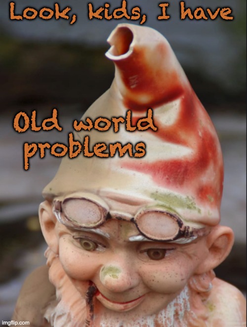 Problems a browser update won't fix | Look, kids, I have; Old world problems | image tagged in gnome,problems | made w/ Imgflip meme maker