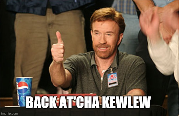 Chuck Norris Approves Meme | BACK AT'CHA KEWLEW | image tagged in memes,chuck norris approves,chuck norris | made w/ Imgflip meme maker