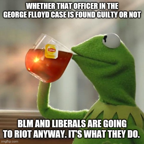 But That's None Of My Business | WHETHER THAT OFFICER IN THE GEORGE FLLOYD CASE IS FOUND GUILTY OR NOT; BLM AND LIBERALS ARE GOING TO RIOT ANYWAY. IT'S WHAT THEY DO. | image tagged in memes,but that's none of my business,kermit the frog | made w/ Imgflip meme maker