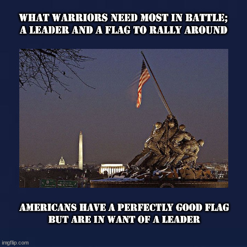Perfectly good flag, but ... | What warriors need most in battle;
a leader and a flag to rally around; Americans have a perfectly good flag
but are in want of a leader | image tagged in politics | made w/ Imgflip meme maker