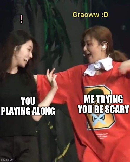 Seulgi and Irene Bear | YOU PLAYING ALONG; ME TRYING YOU BE SCARY | image tagged in kpop | made w/ Imgflip meme maker