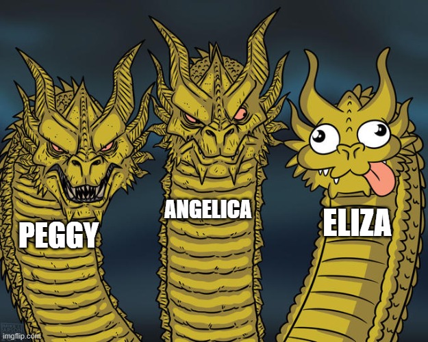 Three-headed Dragon | PEGGY ANGELICA ELIZA | image tagged in three-headed dragon | made w/ Imgflip meme maker