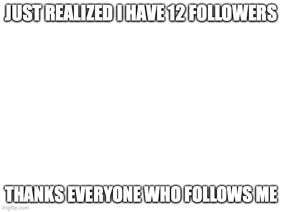 Woomy note: *13 | JUST REALIZED I HAVE 12 FOLLOWERS; THANKS EVERYONE WHO FOLLOWS ME | image tagged in blank white template | made w/ Imgflip meme maker