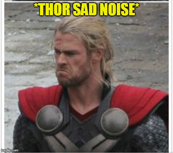 Thor sad | *THOR SAD NOISE* | image tagged in thor sad | made w/ Imgflip meme maker