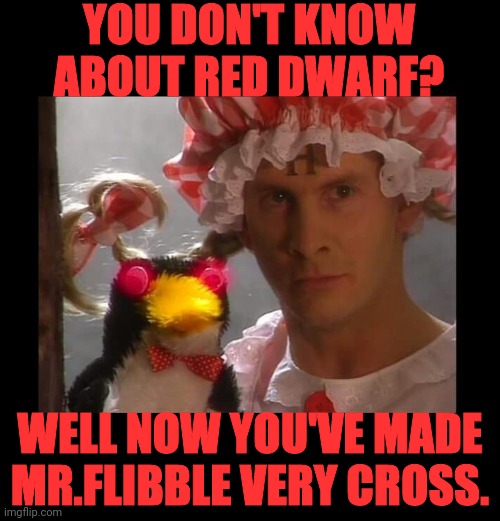 YOU DON'T KNOW ABOUT RED DWARF? WELL NOW YOU'VE MADE MR.FLIBBLE VERY CROSS. | made w/ Imgflip meme maker