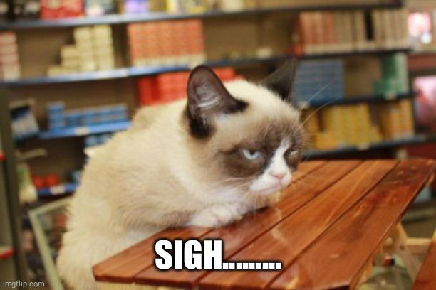 Grumpy Cat Table Meme | SIGH......... | image tagged in memes,grumpy cat table,grumpy cat | made w/ Imgflip meme maker