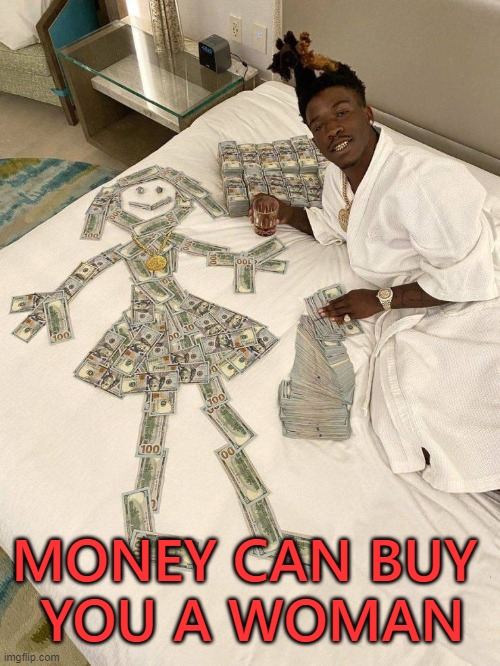 She does not talk much | MONEY CAN BUY 
YOU A WOMAN | image tagged in money | made w/ Imgflip meme maker