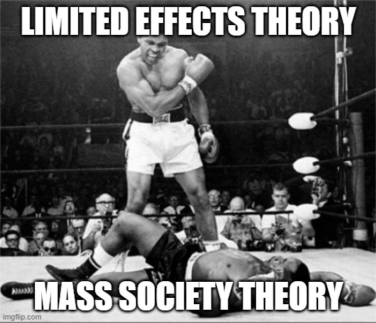 knocked out meme | LIMITED EFFECTS THEORY; MASS SOCIETY THEORY | image tagged in knocked out meme | made w/ Imgflip meme maker