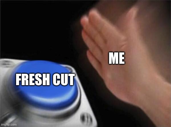Blank Nut Button Meme | ME; FRESH CUT | image tagged in memes,blank nut button | made w/ Imgflip meme maker