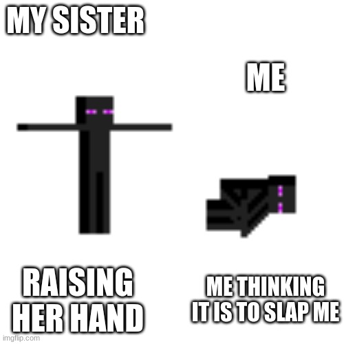 op | MY SISTER; ME; RAISING HER HAND; ME THINKING IT IS TO SLAP ME | image tagged in op | made w/ Imgflip meme maker