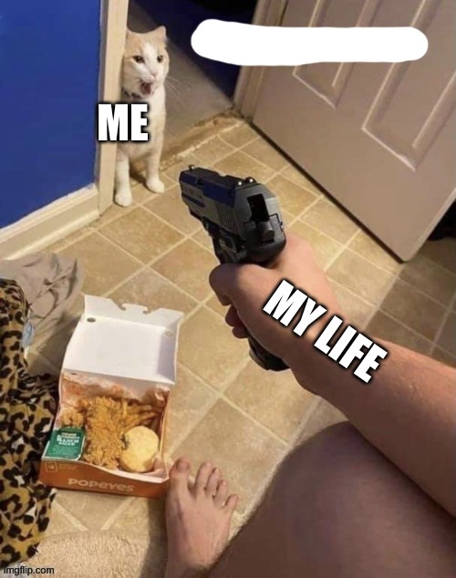 EA SPORTS | ME; MY LIFE | image tagged in gun to cat | made w/ Imgflip meme maker